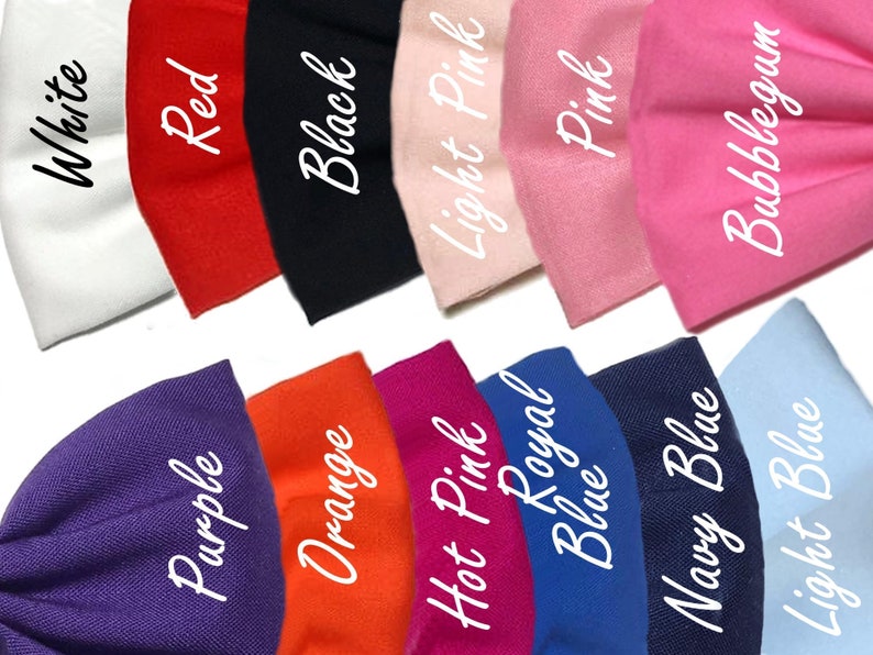 May include: A collection of fabric swatches in various colors, including white, red, black, light pink, pink, bubblegum, purple, orange, hot pink, royal blue, navy blue, and light blue. The swatches are arranged in two rows, with the top row showing the lighter colors and the bottom row showing the darker colors.