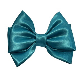 Teal bow for women. Winter bows for girls. Teal satin hair bows on barrette. Teal hair bow on clip. Teal headbands toddler. Teal hair bows