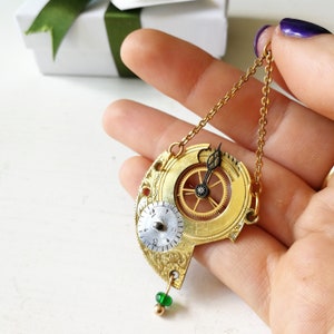 Recycled Antique Brass & Gilt Pocket Watch Movement Pendant - Nautical, Alice In Wonderland, Steampunk