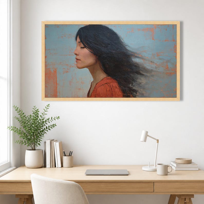 Tranquil Portrait Canvas Wall Art, Serene Woman Profile, Contemporary ...