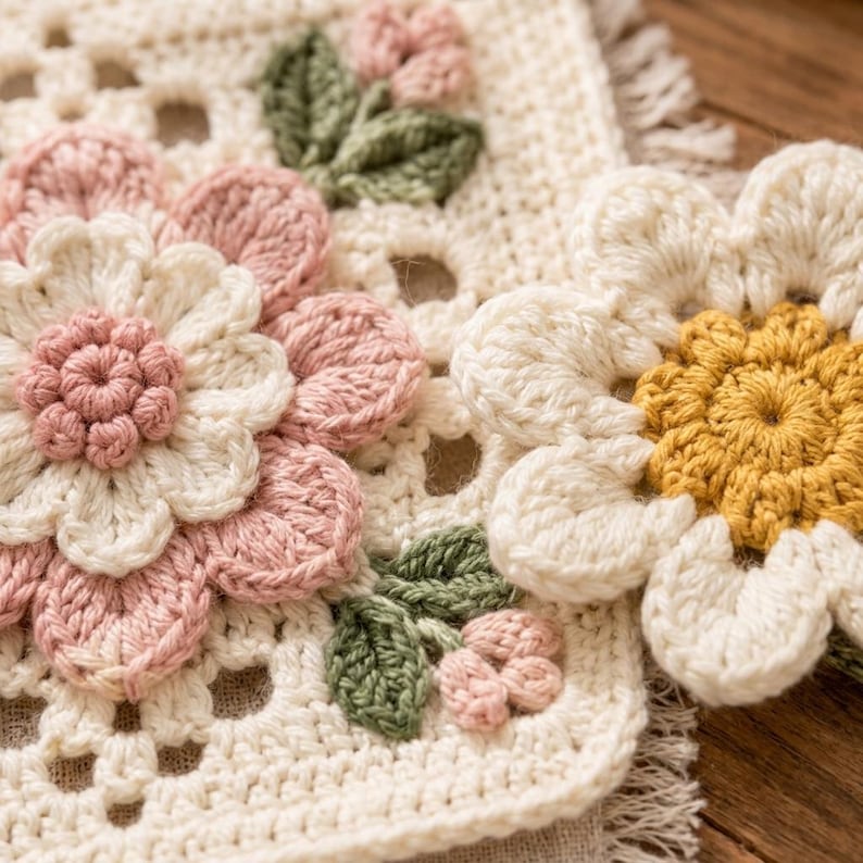 Floral Crochet Granny Square Pattern PDF | 3D Flower Motif Crochet ...