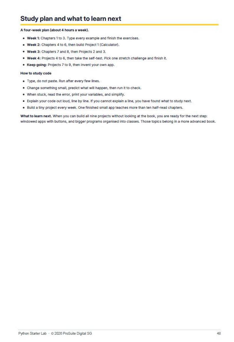 Python Starter Lab: Beginner Coding Study Guide, Desktop Automation Curriculum, App Building Workbook with Syntax Cheat Sheet PDF image 4