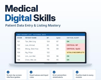 Arbetsbok för medicinska digitala färdigheter: Manual för patientdatainmatning, PDF-guide för klinisk listning och mall för automatiserad Excel-spårning