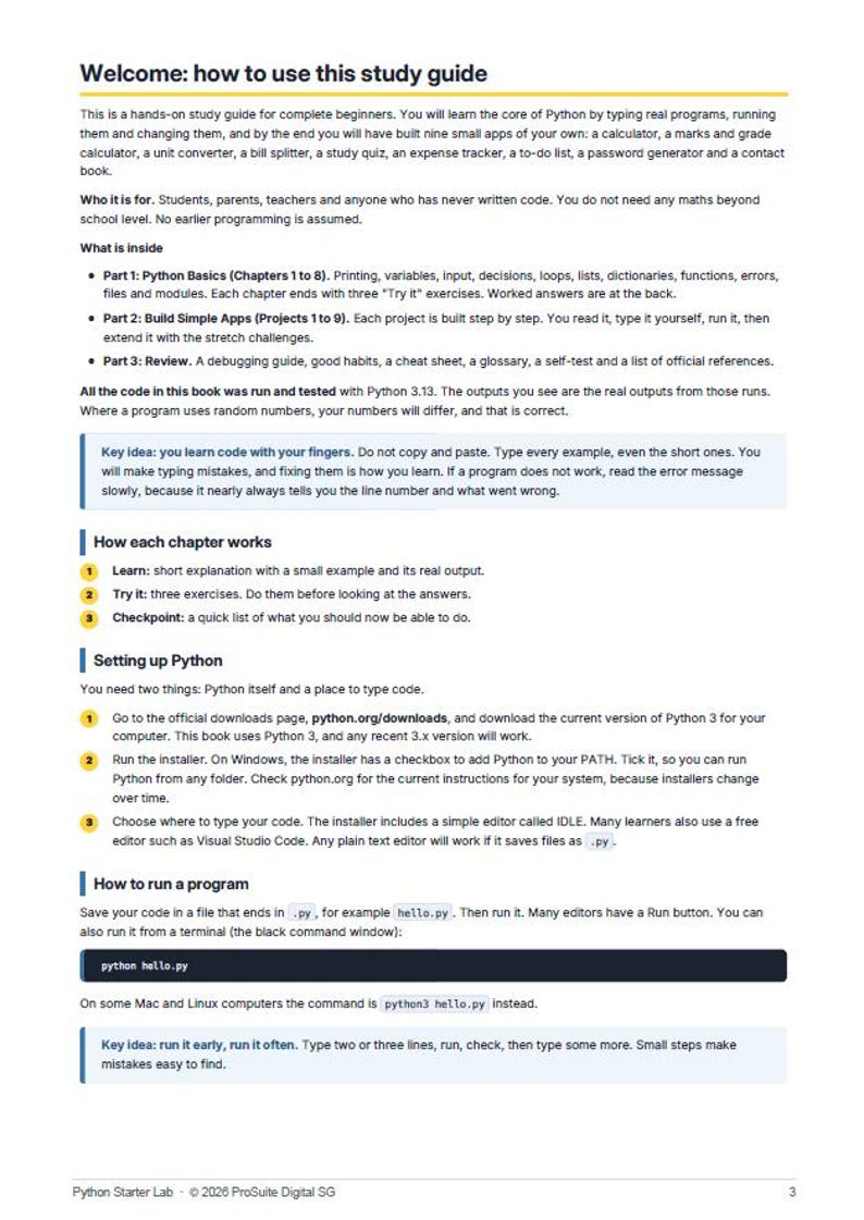 Python Starter Lab: Beginner Coding Study Guide, Desktop Automation Curriculum, App Building Workbook with Syntax Cheat Sheet PDF image 3