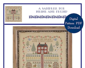 A Sampler  for Neine and Frump (BRD-049) Cross Stitch Chart – Digital Pattern PDF Download