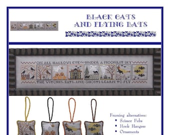 Black Cats and Flying Bats (BRD-085) Cross Stitch Chart - Paper Pattern