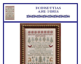 Poinsettias and Pines (BRD-059) Cross Stitch Chart - Paper Pattern