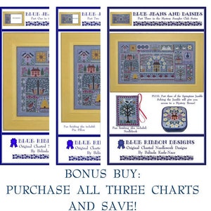 Blue Jeans and Daisies - Bundle (All 3 Charts) Cross Stitch Charts - Paper Patterns
