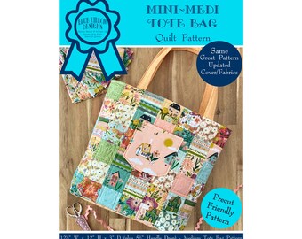Mini Medi Tote Bag - Cottage Charm Quilt Pattern: Patchwork, Pocketed, Medium Size (Paper Pattern)