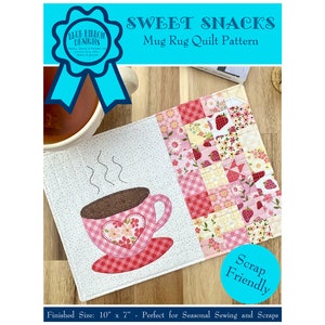 Süße Snacks Mug Rug - Eine kleine Applikation Patchwork Quilt Pattern - Mug Rug Muster - Snack Matte Pattern - Papiermuster BRD-Q017
