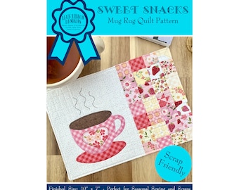 Sweet Snacks Mug Rug - A Small Appliqué Patchwork Quilt Pattern - Mug Rug Pattern - Snack Mat Pattern - Paper Pattern BRD-Q017