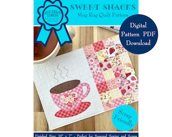 Sweet Snacks Mug Rug - A Small Appliqué Patchwork Pattern - Mug Rug Pattern - Snack Mat Pattern - Digital Pattern PDF Download BRD-Q017