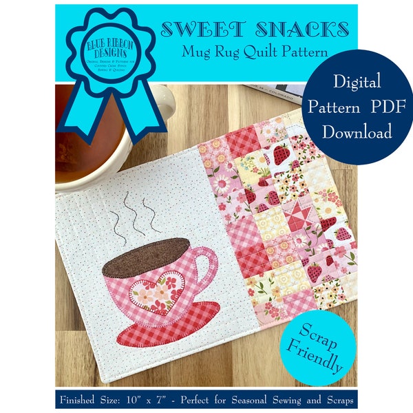 Sweet Snacks Mug Rug - A Small Appliqué Patchwork Pattern - Mug Rug Pattern - Snack Mat Pattern - Digital Pattern PDF Download BRD-Q017