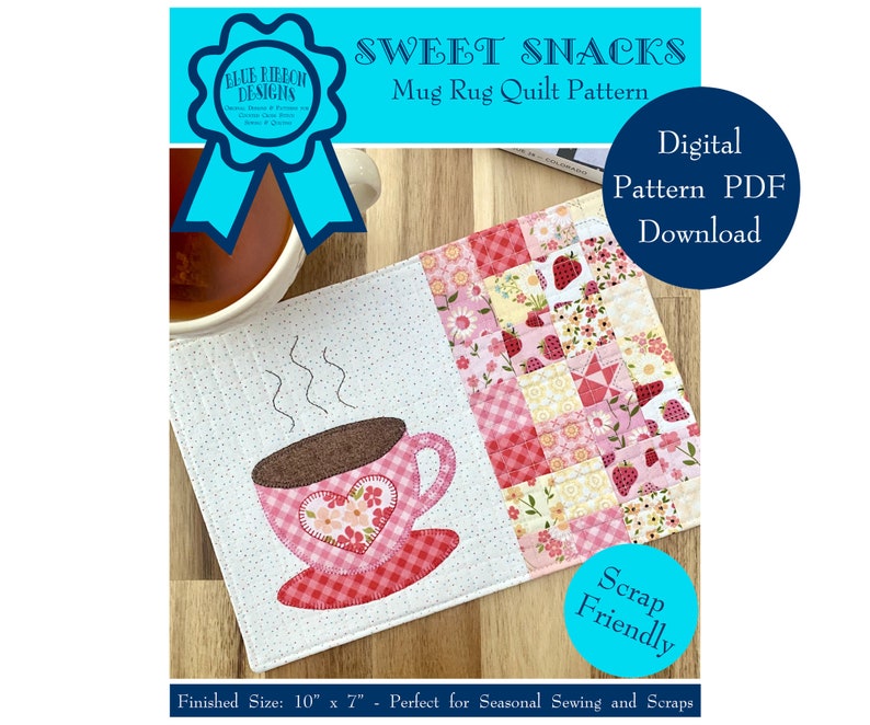 Sweet Snacks Mug Rug - A Small Appliqué Patchwork Pattern - Mug Rug Pattern - Snack Mat Pattern - Digital Pattern PDF Download BRD-Q017