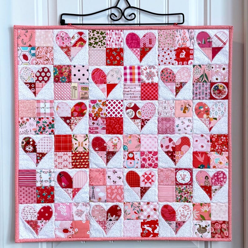 Patchwork in the Heart - Quilt Pattern - Mini Quilt, Wall Hanging - Scrap Quilt - Appliqué Heart Quilt - Paper Pattern BRD-Q024