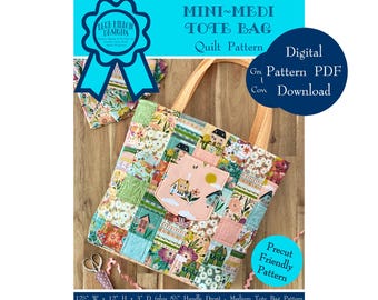 Mini Medi Tote Bag - Cottage Charm Quilt Pattern: Patchwork Pocketed Tote (Digital PDF Download)