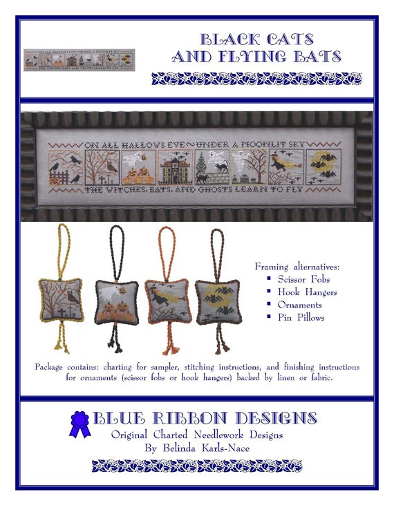 Black Cats and Flying Bats (BRD-085) Cross Stitch Chart - Paper Pattern