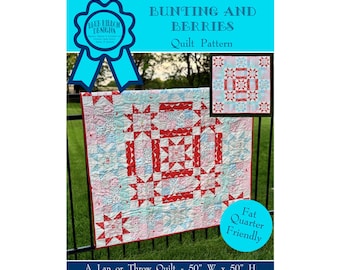 Bunting and Berries Quilt Pattern: Lap or Throw, Star Design (Paper Pattern)