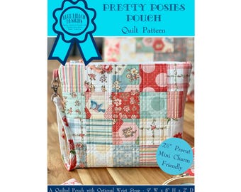 Patrón de colcha de bolsita Pretty Posies: Bolsa de patchwork con cremallera (patrón de papel)