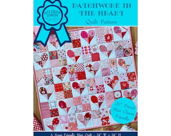 Patchwork in the Heart - Quilt Pattern - Mini Quilt, Wall Hanging - Scrap Quilt - Appliqué Heart Quilt - Paper Pattern BRD-Q024