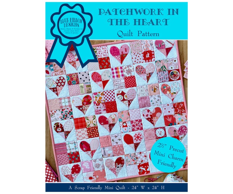 Patchwork in the Heart - Quilt Pattern - Mini Quilt, Wall Hanging - Scrap Quilt - Appliqué Heart Quilt - Paper Pattern BRD-Q024