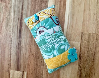 Patchwork Pincushion with Wool Felt Flower - Kate Spain Fabric