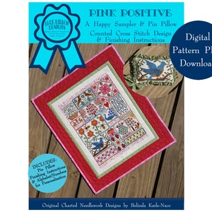 Pink Positive (BRD-122) Counted Cross Stitch Chart – Digital Pattern PDF Download