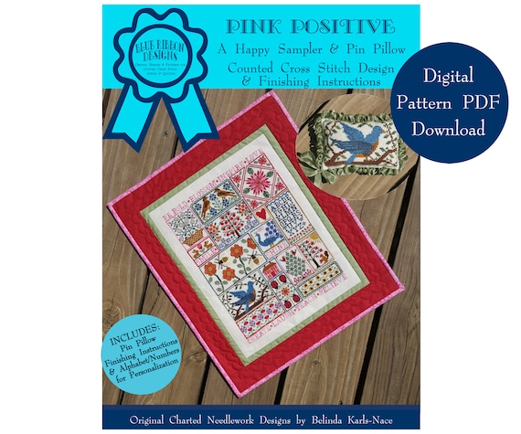 Pink Positive (BRD-122) Counted Cross Stitch Chart – Digital Pattern PDF Download