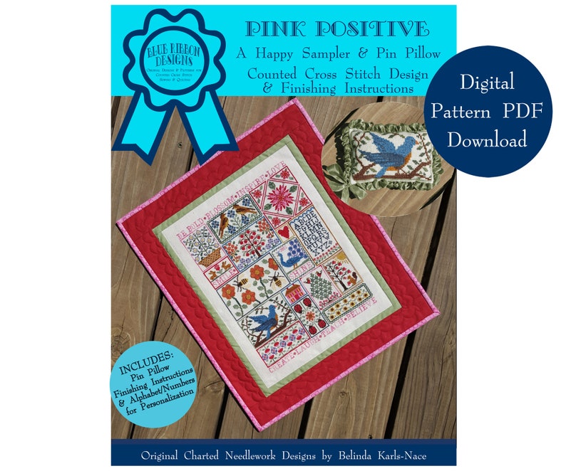 Pink Positive (BRD-122) Counted Cross Stitch Chart – Digital Pattern PDF Download