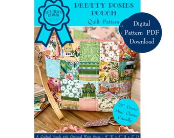Pretty Posies Pouch - Cottage Charm Quilt Pattern: Zippered Patchwork Design (Digital PDF Download)