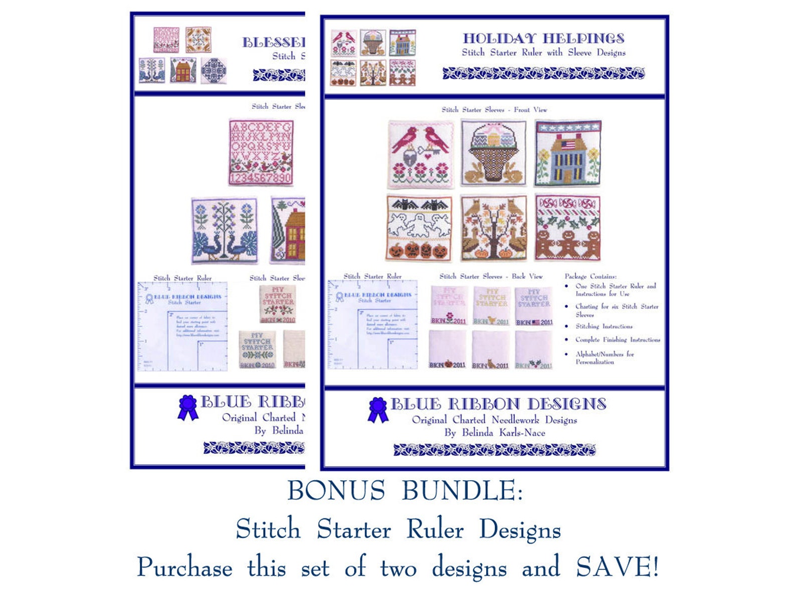 Blue Ribbon Designs Stitch Starter Ruler Sleeve Bundle 2 Charts Cross ...