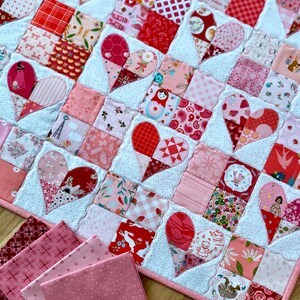 Patchwork in the Heart - Quilt Pattern - Mini Quilt, Wall Hanging - Scrap Quilt - Appliqué Heart Quilt - Paper Pattern BRD-Q024