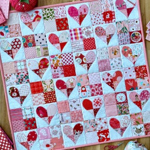 Patchwork in the Heart - Quilt Pattern - Mini Quilt, Wall Hanging - Scrap Quilt - Appliqué Heart Quilt - Paper Pattern BRD-Q024