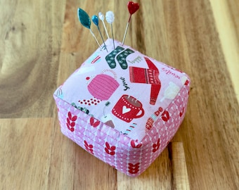 Holiday Pin Cube: Snuggle Up Buttercup Fabric Limited Edition Pincushion with Pins
