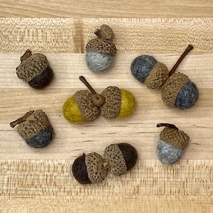 Wool Felted Acorns: Autumn Decor, Natural Caps, Fall Colors (Set of 10)