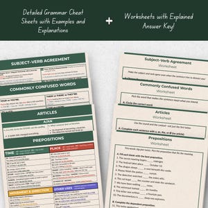 Detailed English Grammar Cheat Sheet Bundle | Explained Worksheets| English Learning| Printable Grammar Posters | ESL |Study Guide
