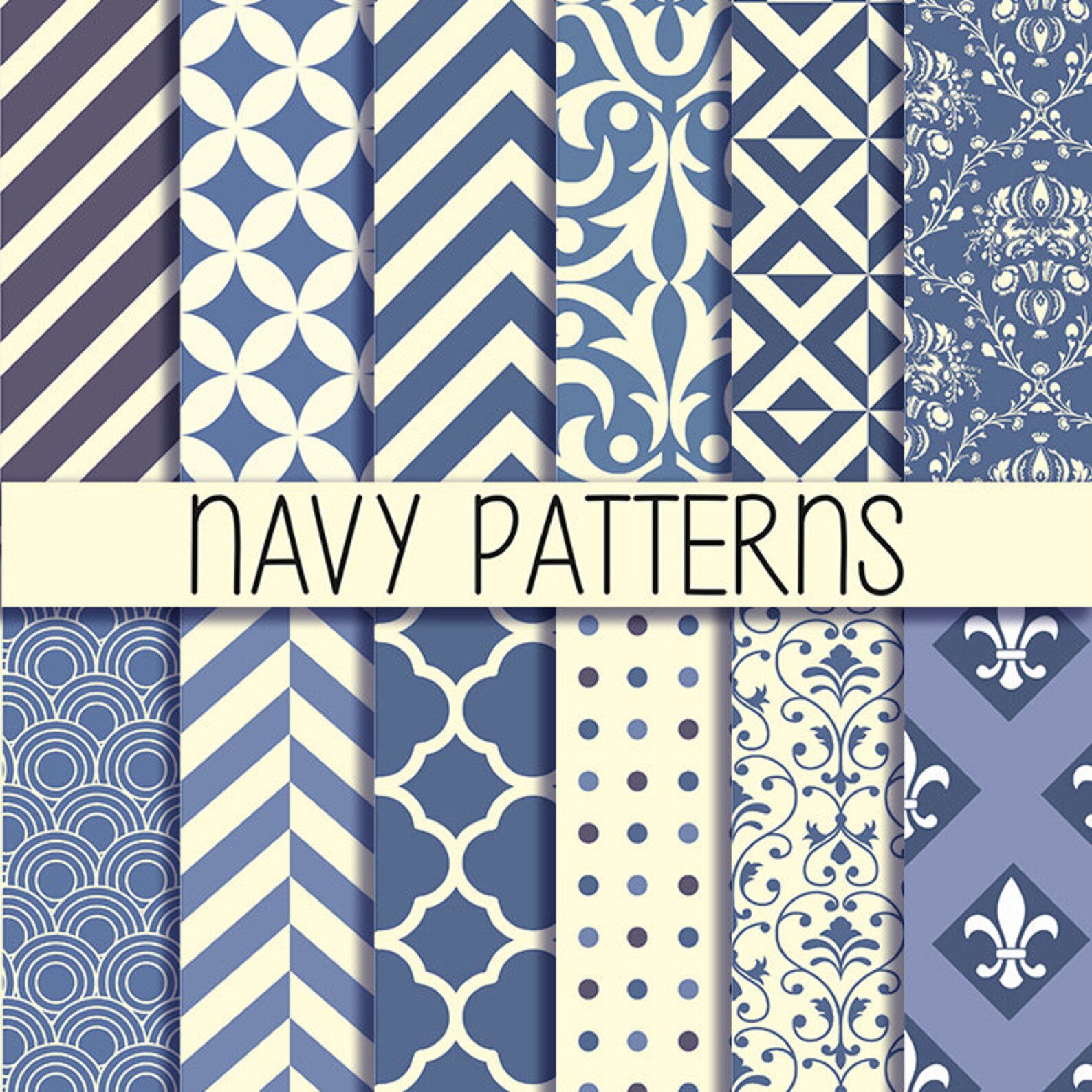 Navy patterns Printable backgrounds Instant Download Set | Etsy