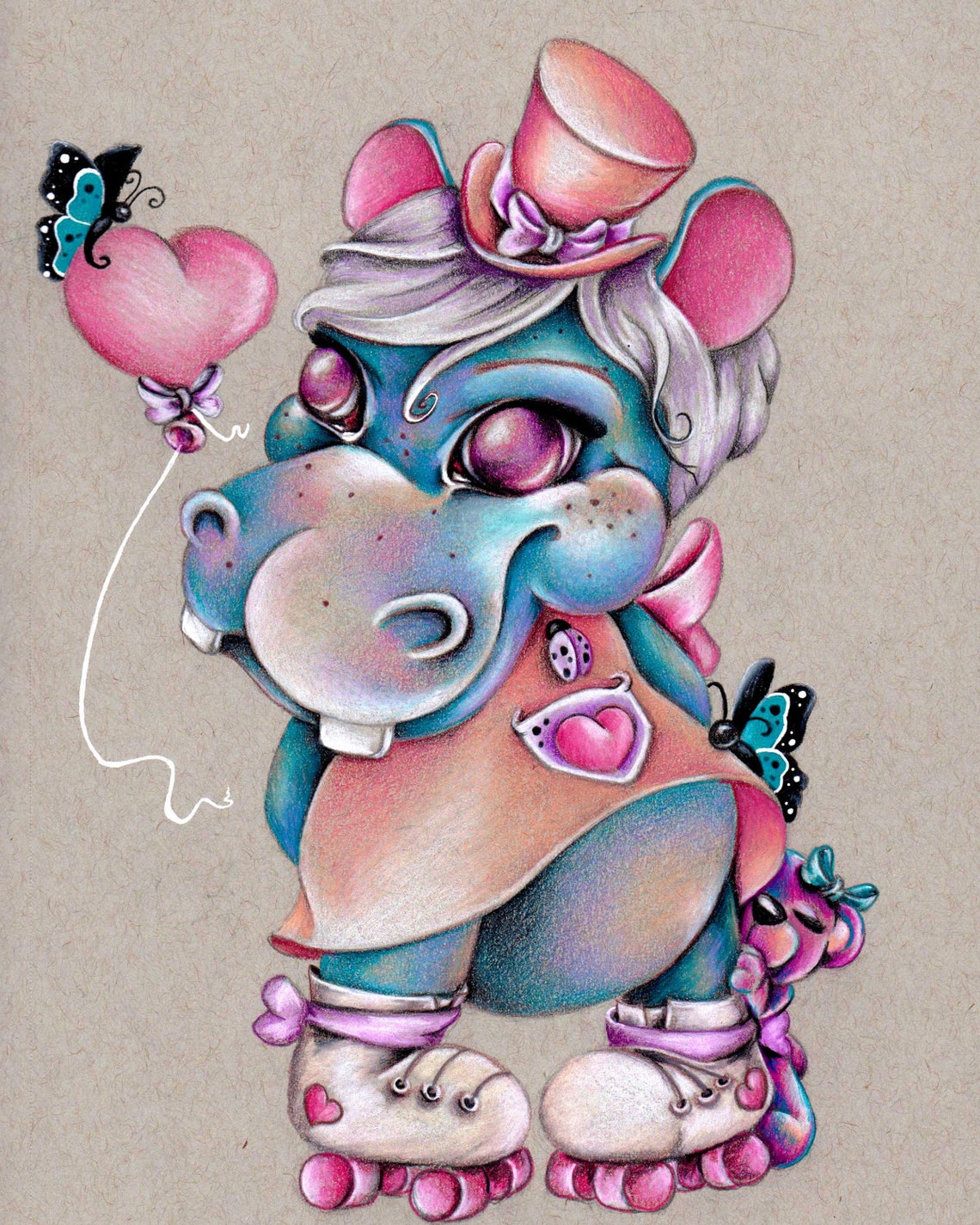 Hippo Skating 8x10 Art Print Etsy