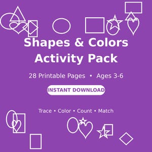 Fichas imprimibles de formas y colores, actividades preescolares para trazar formas, aprender formas, preparación para el jardín de infancia, descarga instantánea.