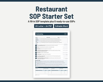 Zestaw startowy SOP dla restauracji: szablon + 6 standardowych procedur operacyjnych (PDF + Word)