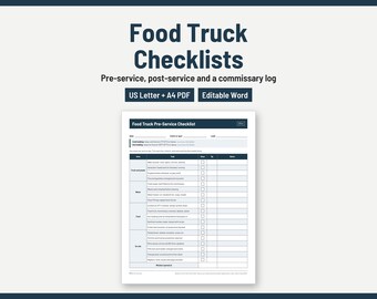Lista kontrolna food trucka: Arkusze przed i po obsłudze z dziennikiem komisariatu, plik PDF do druku + edytowalny plik Word