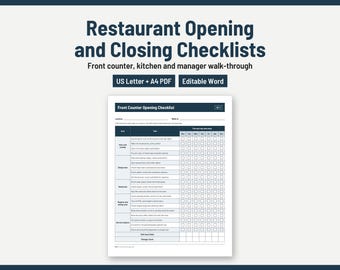 Listy kontrolne otwarcia i zamknięcia restauracji, lada recepcyjna, kuchnia, przewodnik menedżera (PDF + Word)