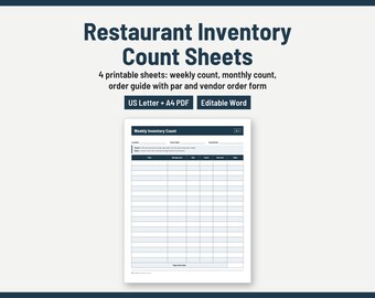 Arkusze inwentaryzacji restauracji, tygodniowe, miesięczne, przewodnik po zamówieniach, formularz dostawcy (PDF + Word)