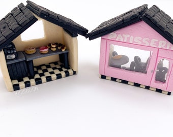 Boutique miniature en fimo en deux parties, pâtisserie miniature en fimo, décor fait-main