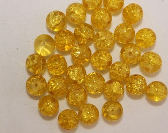 Lot de 50 perles boules en verre craquelé diamètre 8 mm couleur jaune B05630