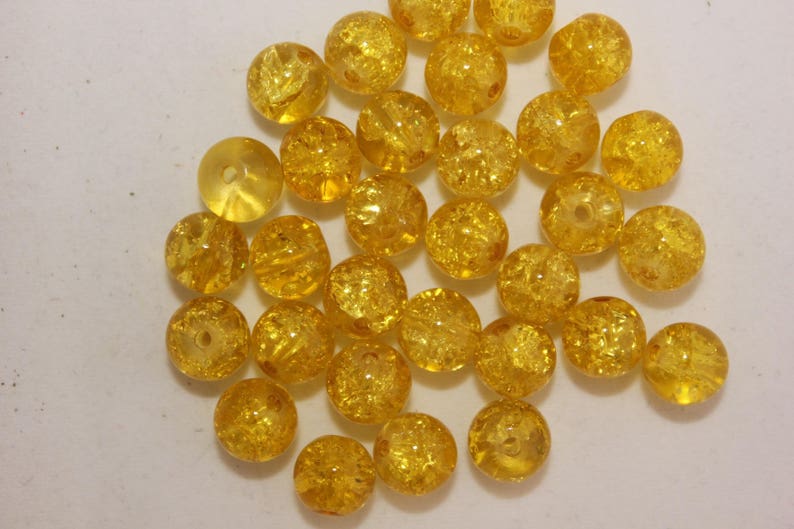 Lot de 50 perles boules en verre craquelé diamètre 8 mm couleur jaune B05630 image 1