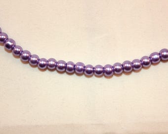 lot 50 round glass beads imitation mother-of-pearl violet diameter 4 mm (B10834)