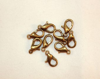 lot de 10 fermoirs mousqueton 12x6 mm en métal couleur bronze (B01142)