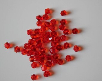 Lot 10 perles toupie bicône en cristal rouge diamètre 4 mm