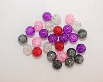 Lot of 50 beads cracked glass balls diameter 8 mm mixed color B05640